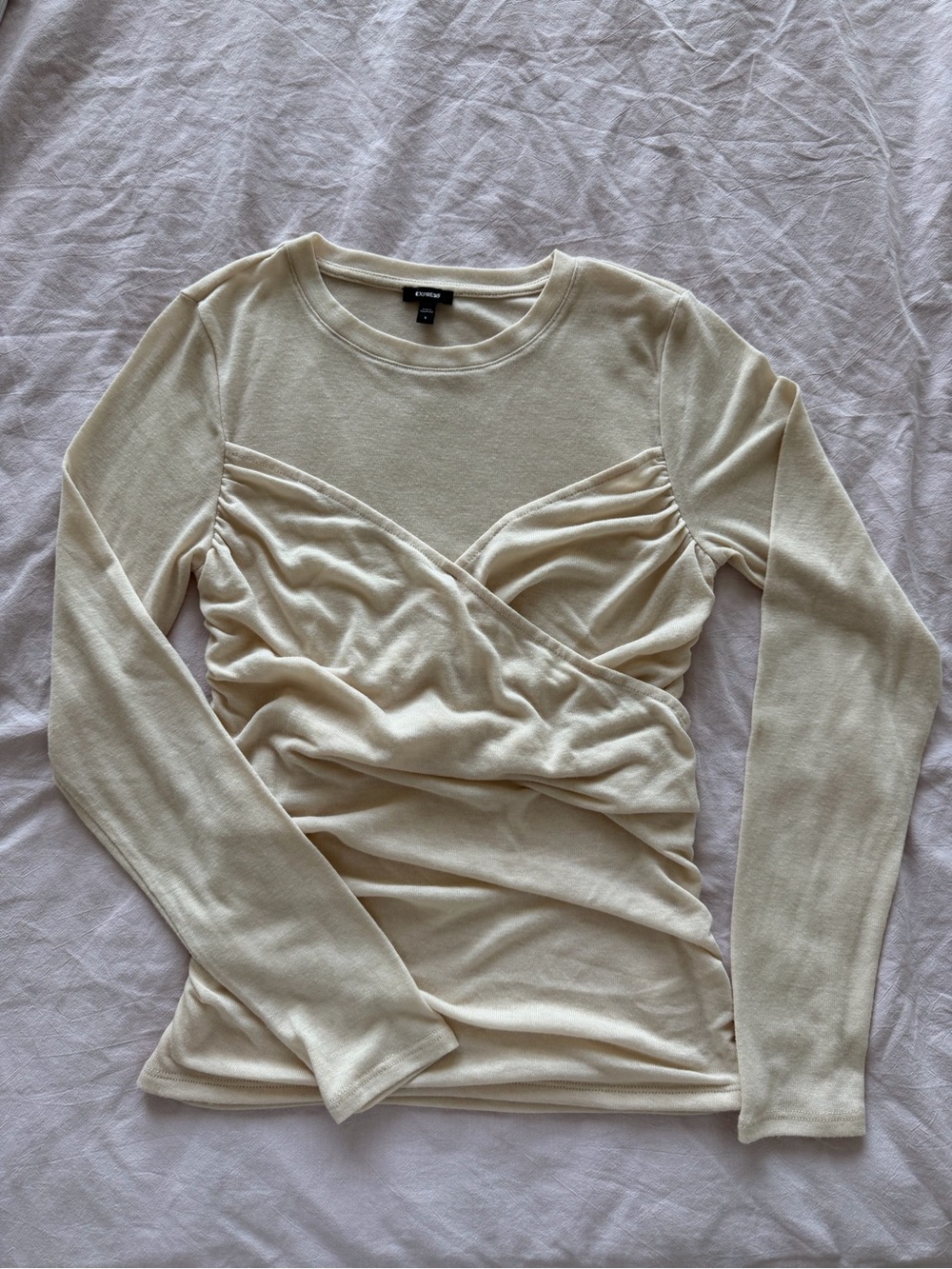 Express Cream Wrap-Style Long Sleeve Top